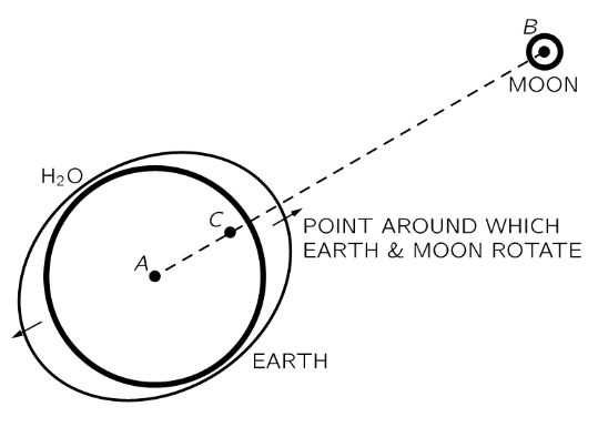 A diagram of how the moon causes tides on earth.