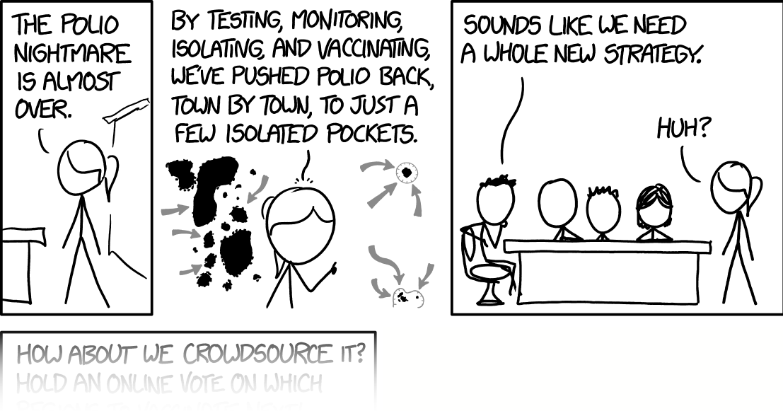 The polio nightmare is almost over. By testing, monitoring, isolating, and vaccinating, we've pushed polio back, town by town, to just a few isolated pockets. / Sounds like we need a whole new strategy. / Huh? / How about we crowdsource it?...