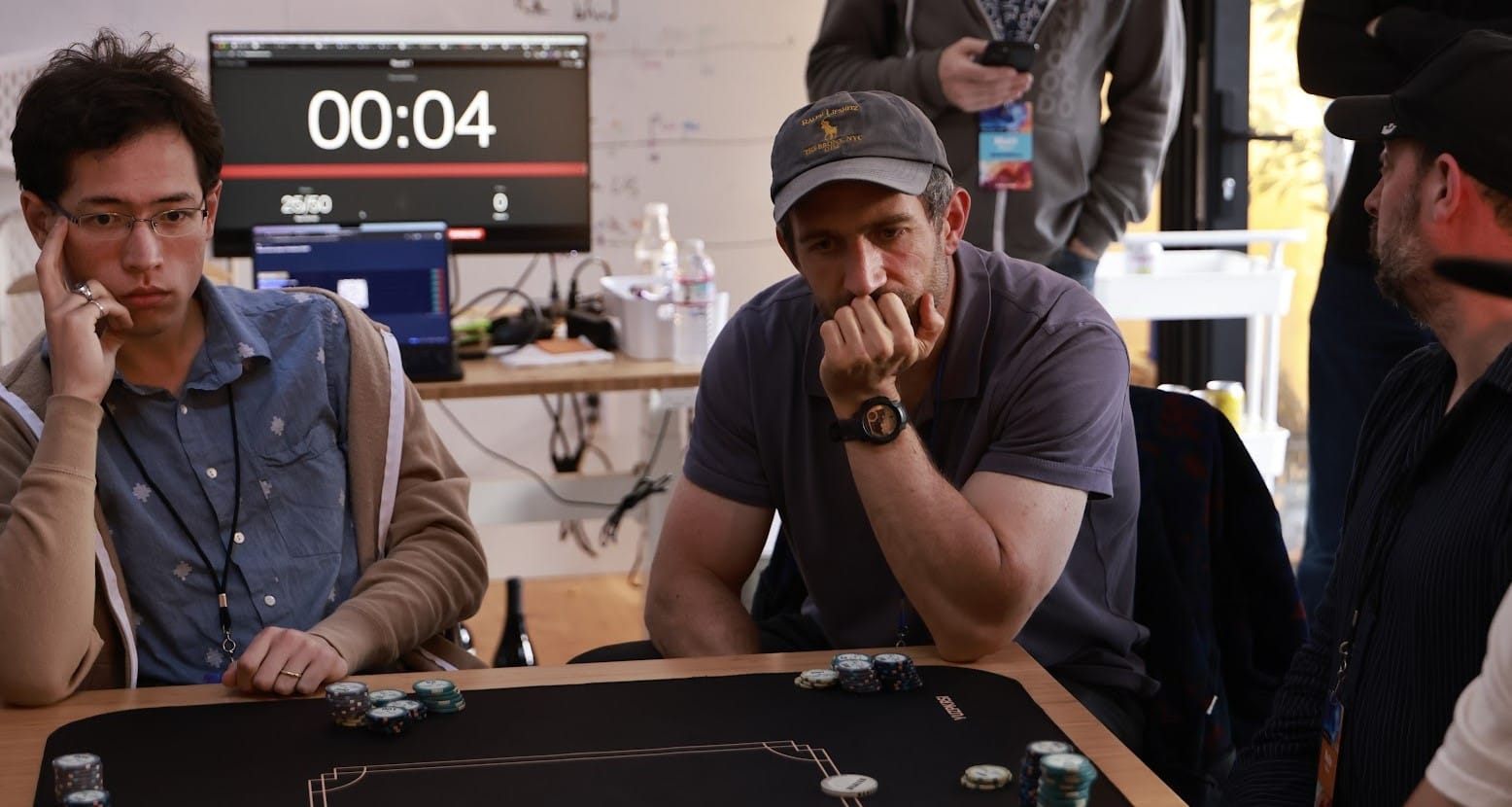 Left to right: Ross, Max, and Nate Silver playing poker at Manifest